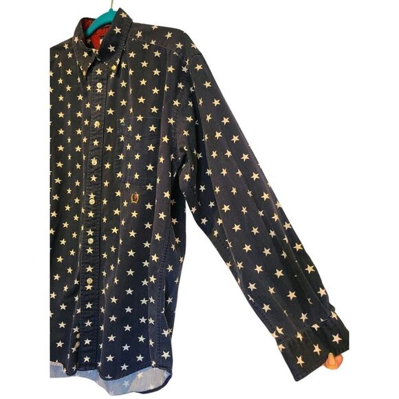 Vintage 90s Tommy Hilfiger Blue Star Pattern Button Down Shirt Nice Fade | M EUC - Picture 7 of 12